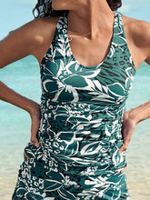 Women's Swimwear Tankini Swim Dress 2 Piece Normal Swimsuit Halter 2 Piece Modest Swimwear Open Back Floral Green Tunic Shirts Blouse High Neck Bathing Suits Sports Active Vacation